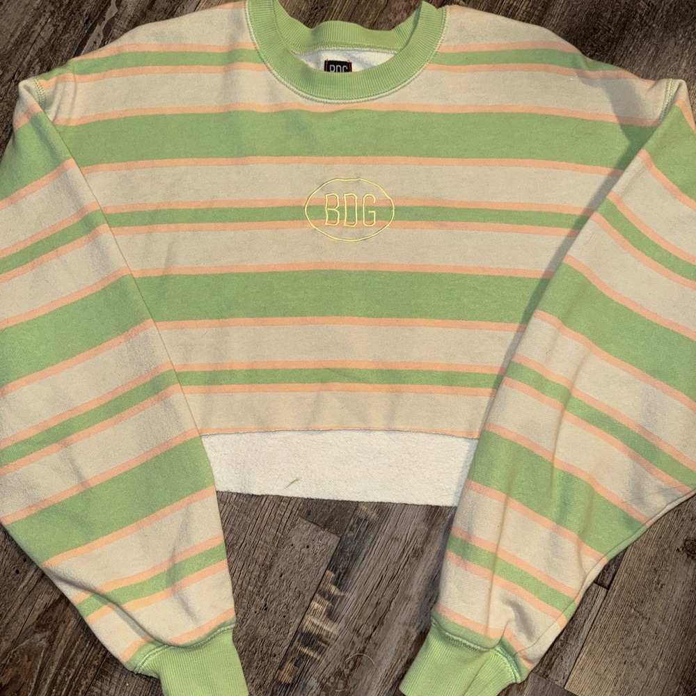 Urban Outfitters BDG Green Pink Cropped Striped Sweatshirt Small